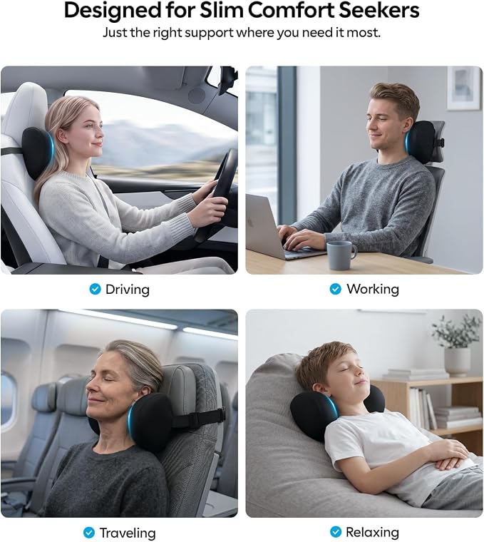 Wigoo Ergonomic Car Neck Pillow with Adjustable Strap, Black 2-Pack | Slim Upgrade| Extra Strap| Universal Fit - Image 7