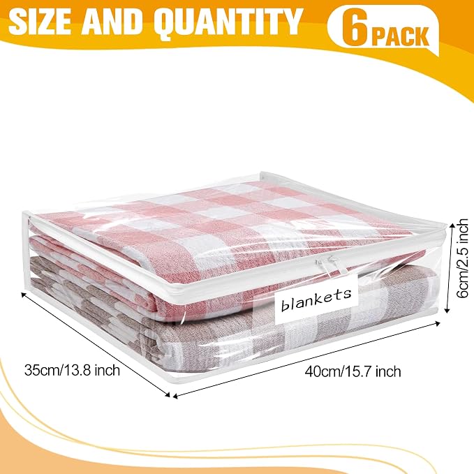 Plastic Storage Bags with Easy-Glide Zipper, Pack of 6, Durable Clear Vinyl Zippered Storage Bags for Clothes Sweaters Comforters Blankets Sheets Bedding (15.7 x 13.8 x 2.5 Inch, White) - Image 3