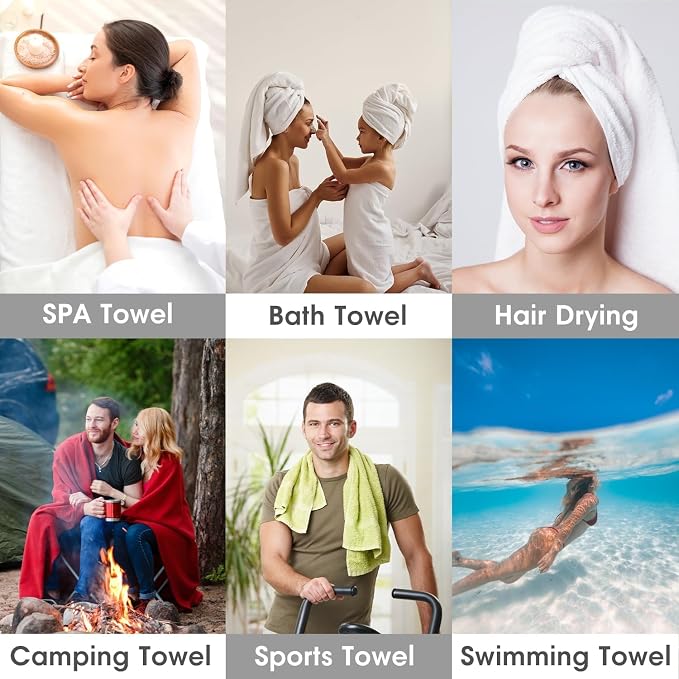 JML Large Microfiber Bath Towels Set of 6, 30" x 60", Soft,Super Absorption, Quick-Drying Perfect for Shower, Sauna, Yoga, Gym, Beach, Pool, Sport - Grey Floral Pattern - Image 8