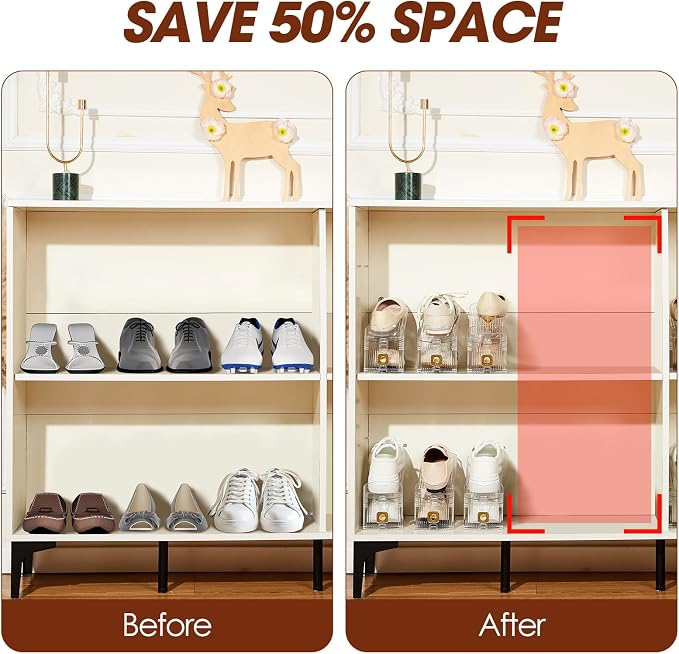 12 Pack Shoe Slots Organizer for Closet, Adjustable Shoe Stackers for a Pair of Shoes Shoe Rack Storage Shoe Space Saver 50% Shoe Shelf Display Holder for Closet - Image 8