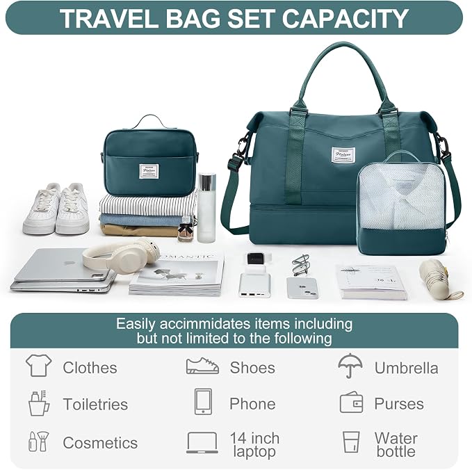 Weekender Bags for Women,Travel Duffle Overnight Bag with Shoe Compartment | Personal Item Carry On Bag,Gym Bag,3 Pcs Set - Image 2