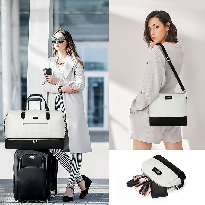 ITIEZY Weekender Overnight Bag for Women - Large Travel Duffel Bag with Shoe Compartment, Gym Duffel Bag Hospital Bag Carry On Tote Bags for Airplanes with Crossbody Bag Toiletry Bag 3Pcs Set - Image 2
