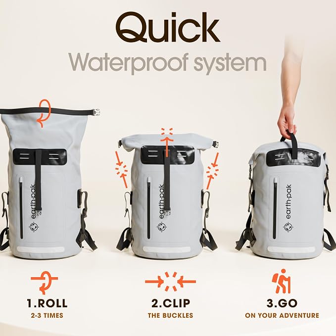 Earth Pak Waterproof Backpack - Heavy Duty Hiking Backpack - Roll-Top Closure Bag - Cushioned Dry Bag Waterproof Phone Case - Image 6