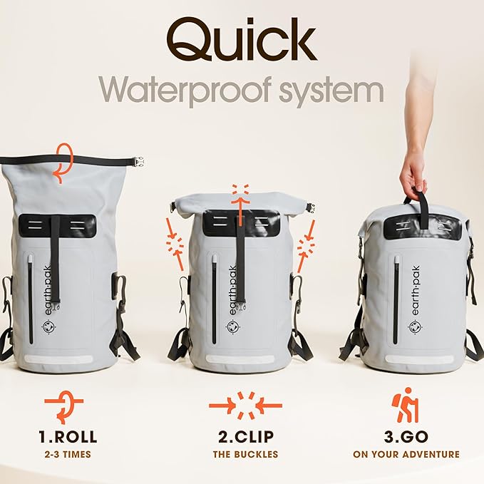 Earth Pak Waterproof Backpack - Heavy Duty Hiking Backpack - Roll-Top Closure Bag - Cushioned Dry Bag Waterproof Phone Case - Image 6