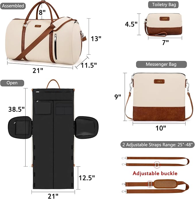 Convertible 2-in-1 Garment Bags for Travel, 50L Carry On Garment Duffle Bag With Shoe Compartment Large Weekender Bag for Women Men Hanging Suitcase Suit Travel Duffel Overnight Bags 4pcs Set - Image 5