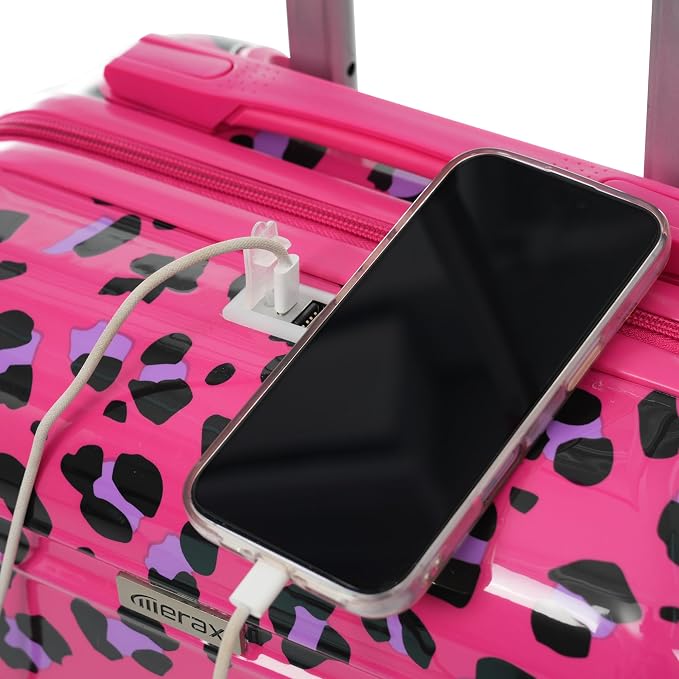 Hardside Luggage Sets, Lightweight Stripes Suitcase with Spinner Wheels, Fuchsia Leopard Print - Image 6