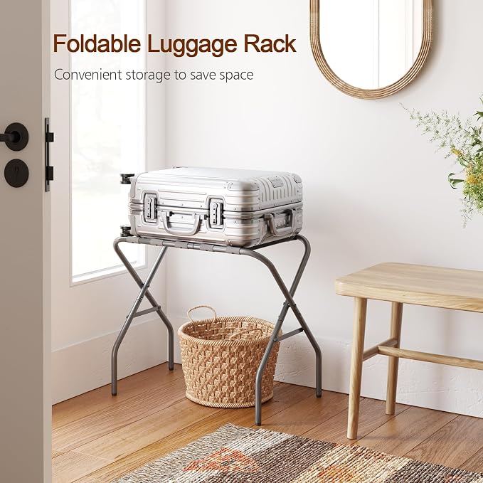 AMHANCIBLE Luggage Rack, Foldable Suitcase Stands Set of 2, Metal Luggage Holder for Guest Room, Bedroom, Hotel, Holds up to 110 lb, Easy Assemble, Grey,HLR01GY - Image 3