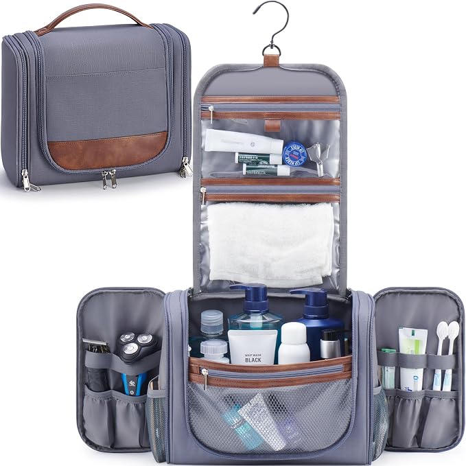 Ralnitote Large Hanging Toiletry Bag for Men, Travel Bathroom Bag with Hook, Hygiene Bag Organizer for Shower, Shaving & Grooming Essentials, Gray by Ralnitote