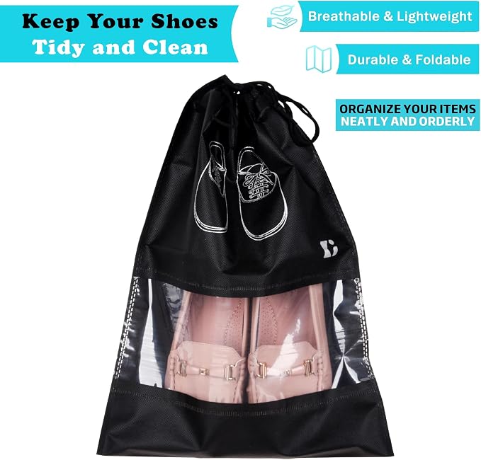 Kuber Industries Pack of 6 Shoe Bags | Shoe Bags for Travel | Non-Woven Shoe Storage Bags | Storage Organizers Set, Black, 8 US - Image 2