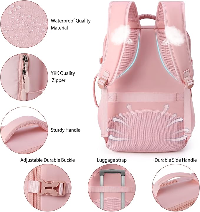 Lubardy Travel Backpack for Men Women 17 Inch Flight Approved Carry on Backpack Waterproof Large 40L Luggage Daypack Business College Weekender Overnight Laptop Backpack with 3 Packing Cubes, Pink - Image 5