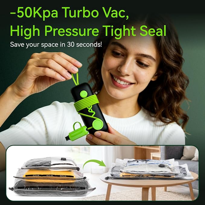 Vacuum Bags for Travel - USB Electric Pump, 12 Pack Carry-on Size Vacuum Seal Bags for Clothing - Space Saver Vacuum Storage Bags for Luggage, Travel Essentials. - Image 2