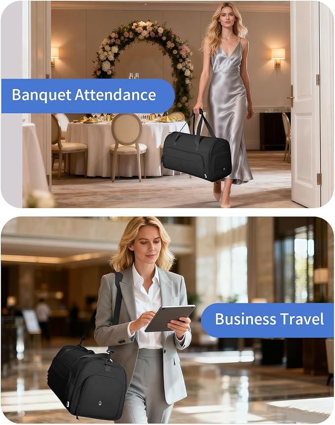WANDF Convertible Garment Bags for Travel with Wet Pocket Carry on Garment Duffle Bag 2 in 1 Puffy Hanging Clothes Travel Bags with Shoe Compartment for Airplanes Business Weekend Gym Wedding (Black) - Image 4