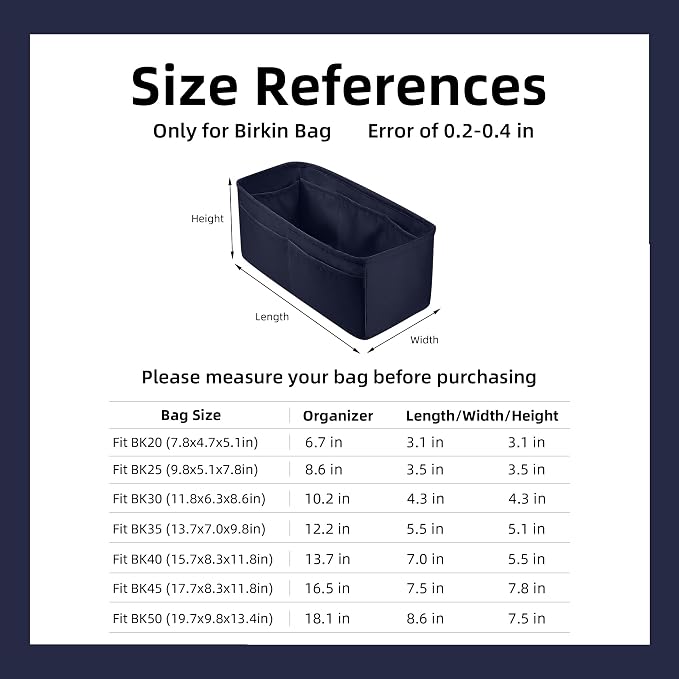 DGAZ Silk Purse Organizer Insert for Birkin Bag(Blue nuit,BK25) | Soft and Lightweight,Perfect Fit,Multi-pocket Storage,Bag Protector,Luxury Bag Care,Handmade,for Smooth Bag Organizer - Image 2
