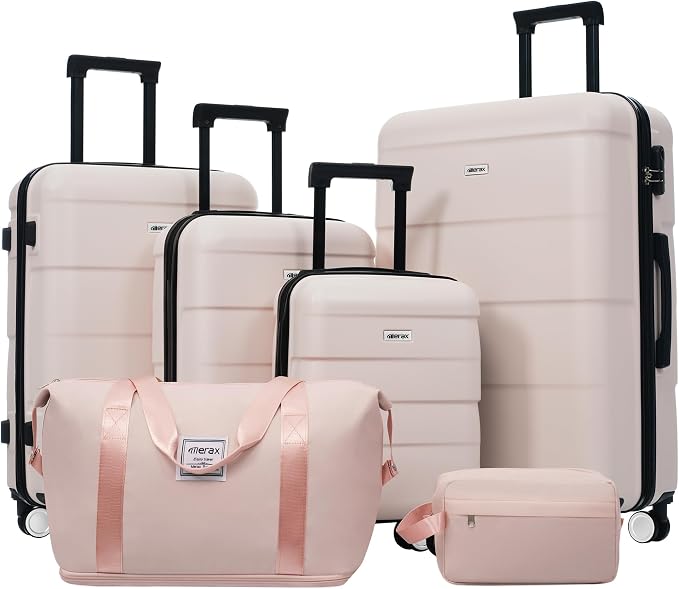Merax Luggage Set,6 Piece Carry on Hardcase Suitcase with Travel Bags | Durable Suitcase Set with Double Spinner Wheels,16/20/24/28 IN Luggage Airline Approved,Light Pink by Merax