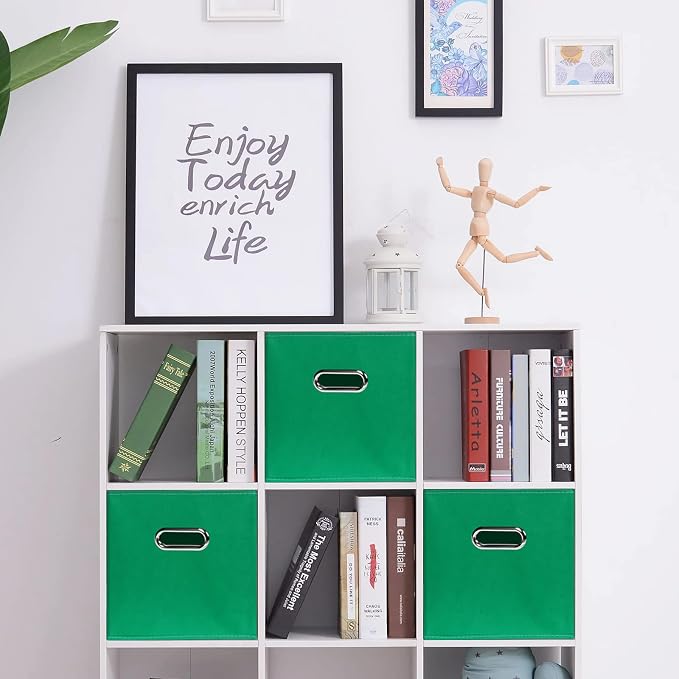 Fabric Cloth Storage Bins,Fabric Cube Bins Organizer with Dual Handles Foldable Cube Storage Baskets for Home Bedroom Storage,Set of 3,(Green) - Image 4