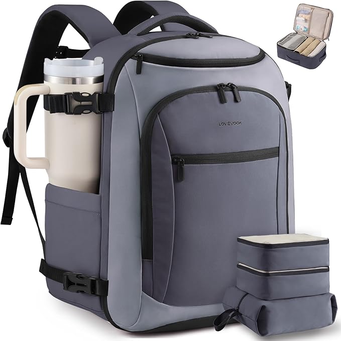 LOVEVOOK Travel Backpack for Women & Men, Airline Approved Carry On Bag | TSA Personal Item Backpack with 3 Packing Cubes,Waterproof Weekender Bag ,Laptop Backpack 5 Compartments for Business Travel by LOVEVOOK