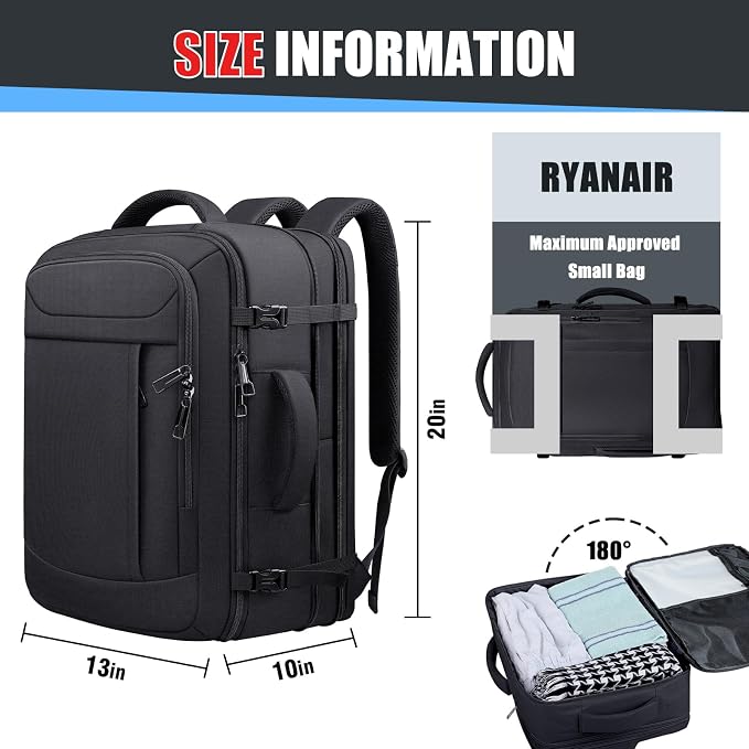Travel Carry On Backpack with LifetimeWarranty, 45L Expandable Travel Backpack for Men, TSA Airline Approved Large Business Bag Fits 17.3 Inch Laptop, Black - Image 2