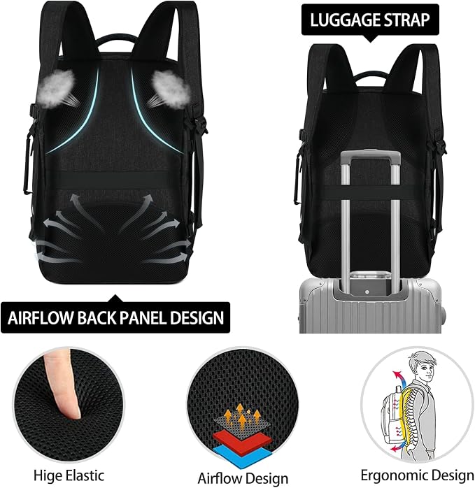 Lubardy Travel Backpack for Men Women 17 Inch Flight Approved Carry on Backpack Waterproof Large 40L Luggage Daypack Business College Weekender Overnight Laptop Backpack with 3 Packing Cubes, Black - Image 7