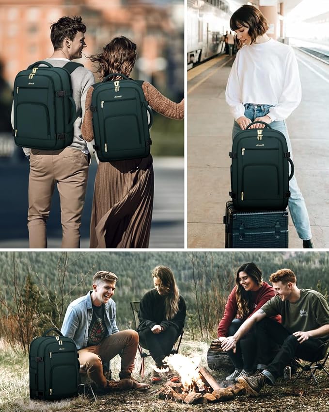 LOVEVOOK Carry On Travel Backpack For Women Men Flight Approved, 40L Personal Item Backpack for Airplanes, Business Weekender Overnight Daypack Fits 17 Inch Laptop, With 2 Packing Cubes, Dark Green - Image 9