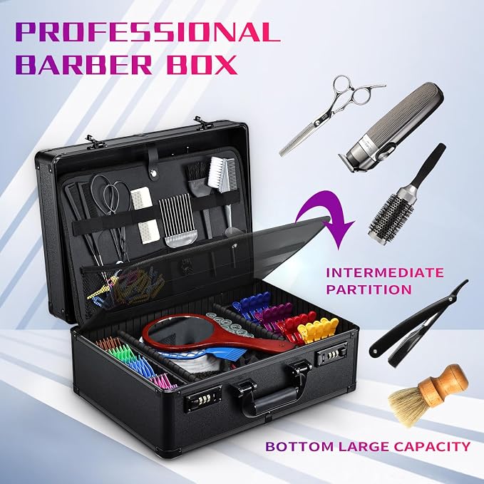 Barber Accessories Case, Profesional Barbers Briefcase Tool Case, Barber Cases for Clippers and Supplies, Hair Scissors Clippers Trimmer Organizer, Barbers Suitcase with Code Lock (Matte Black) - Image 3