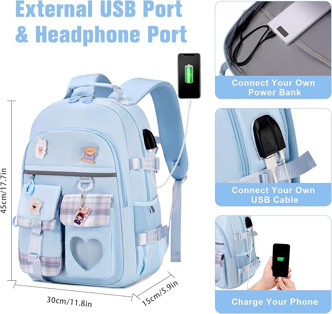 ACESAK Backpack for Girls - Bookbag Backpacks Schoolbag for Girls Kids Teen Women Casual Travel Daypacks - School Bag Elementary Middle School College Cute Backpack with Lunch Box (Blue) - Image 3