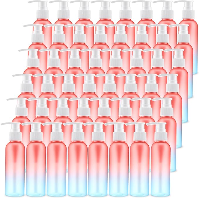 Nuenen 48 Pcs Refillable Empty Lotion Bottles 4oz/120ml Plastic Pump Bottles Conditioner Shampoo Dispenser Leak Proof Pump Container for Body Wash, Creams, Liquid Soap (Pink Blue Gradient) by Nuenen