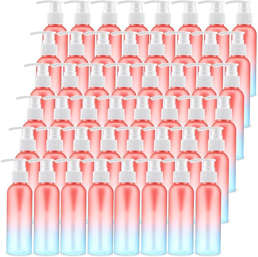 Nuenen 48 Pcs Refillable Empty Lotion Bottles 4oz/120ml Plastic Pump Bottles Conditioner Shampoo Dispenser Leak Proof Pump Container for Body Wash, Creams, Liquid Soap (Pink Blue Gradient) by Nuenen