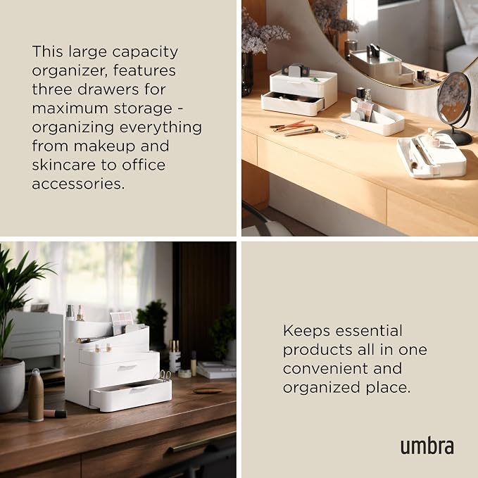 Umbra Glam Cosmetic Organizer, Versatile Storage Container With Removable Insert for Bathroom, Office and More, Large, White - Image 4