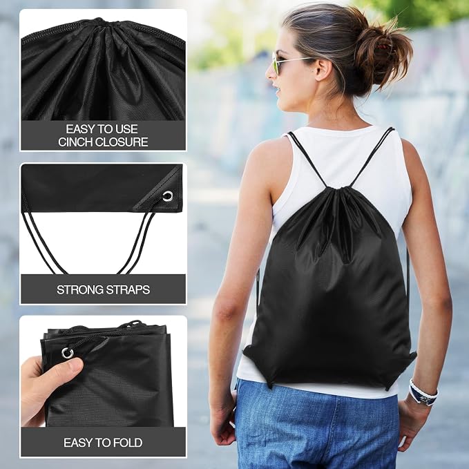 Shappy Drawstring Backpack Bulk Sports Gym Cinch Bag Polyester String Bag for Men Women(Black,50 Pcs) - Image 3