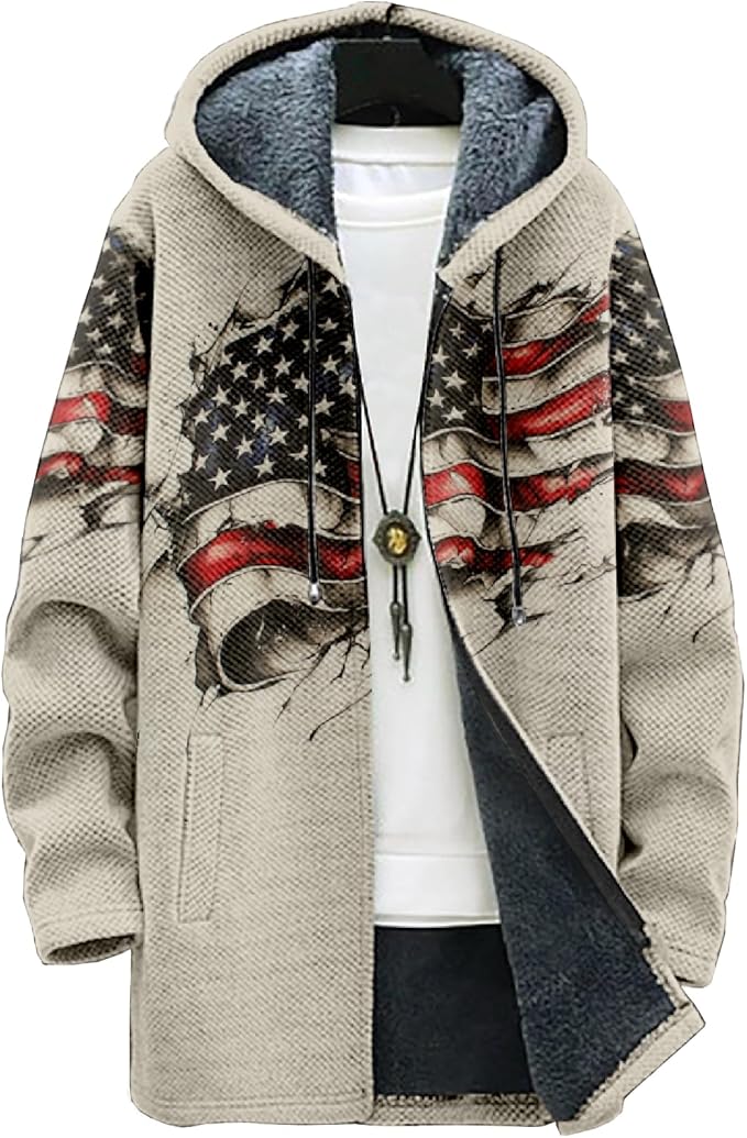 Full Zip Hoodies for Men Long Fleece Lined Knitted Hoodies with Pockets Fashion Coat Warm Cardigan for 2024