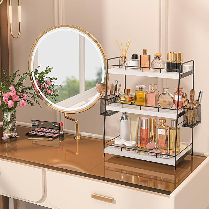 Bathroom Counter Organizer,Bathroom Countertop Organizer with Baskets,Vanity Organizers,Counter Shelf,Countertop Storage, Makeup Organizers(White) - Image 9