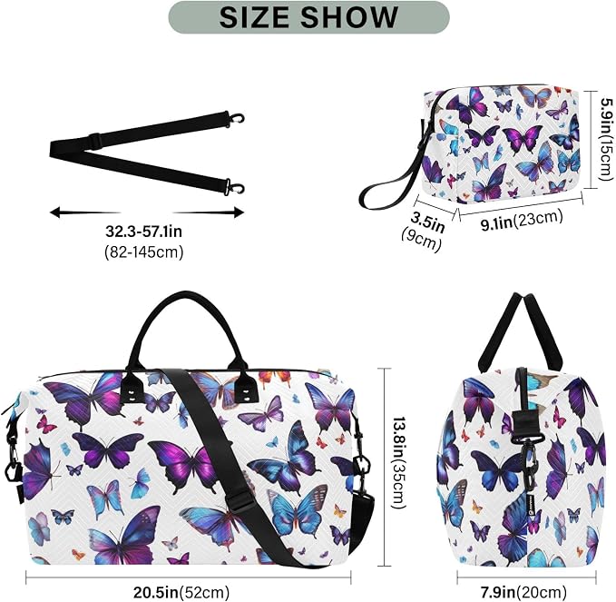 Beautiful Butterflies Travel Duffle Bag Gym Yoga Carry on Bags for Men Women Weekender Bag - Image 3