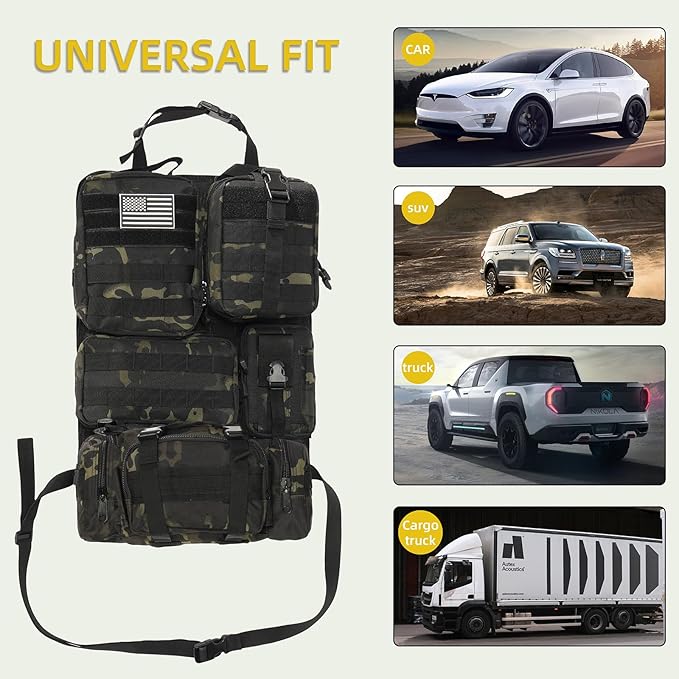 Tactical Car Seat Back Organizer,Tactical Molle Seat Back Organizer with 6 Detachable Molle Pouch,Universal Fits for Car Truck Jeep Vehicle - Image 5
