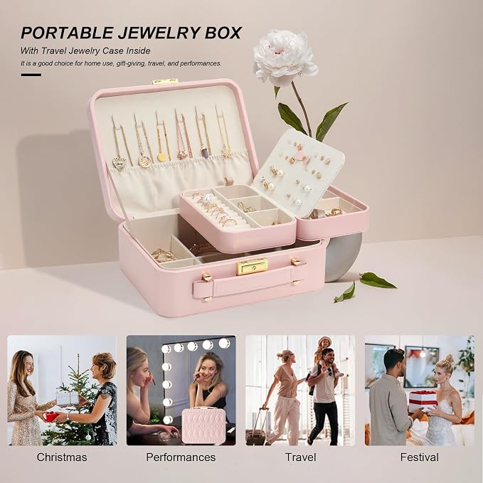 Large Jewelry Travel Case, Jewelry Case for Necklaces Large Jewelry Case Jewelry Box for Women Girls. (Pink) - Image 6