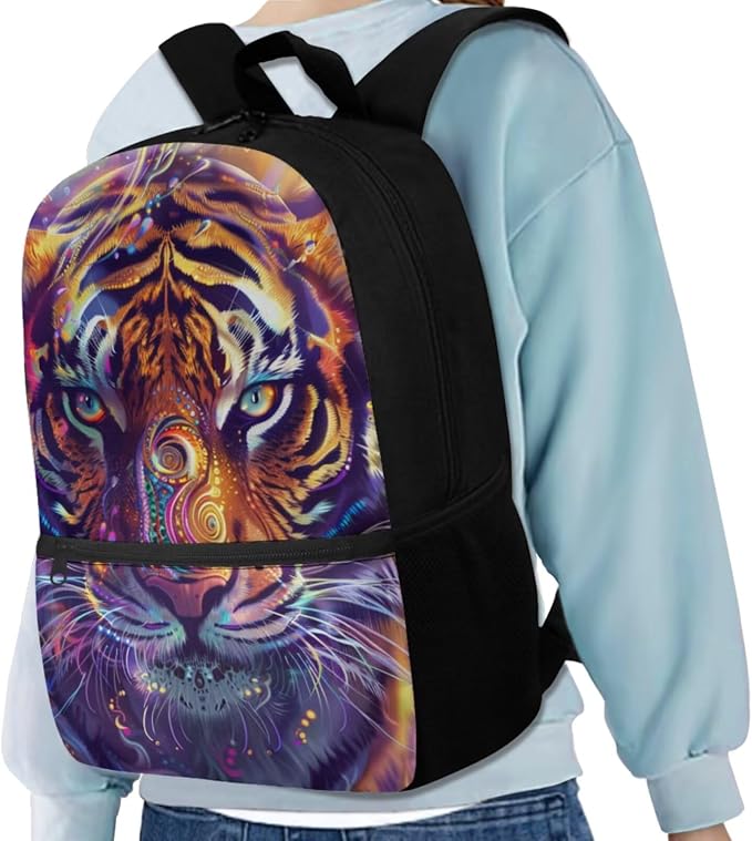 Tiger Backpack for Kids Girls Backpack with Lunch Box Water Bottle Holder and Soft Pencil Case 4PCS Bookbag with Front Pocket 17 inch Sturdy School Bag with Side Pocket for Elementary Girls - Image 2