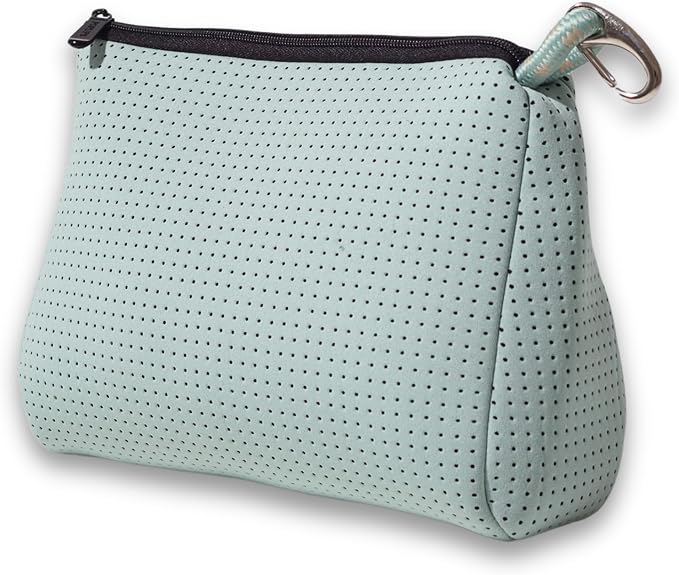 POPUPS Large Makeup Bag with Zipper - Waterproof Neoprene Cosmetic Bag 7.7 x 10.75 x 5 inches - Pouch Minty Green by POPUPSBrand
