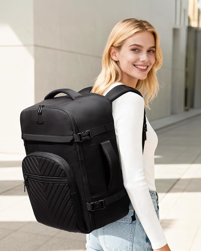 LOVEVOOK 50L Travel Backpack for Women Men, TSA Personal Item Travel Bag Fits 17.3inch Laptop, Waterproof Airline Approved Carry On Luggage With 2 Cubes for Weekender Hiking Business, Black - Image 2