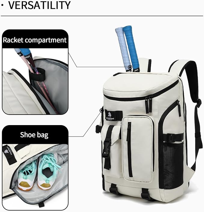Kalesi Gym Duffle Tennis Bag Backpack 4-Way Waterproof with Shoes Compartment for travel Sport Hiking laptop (Sea salt white02) - Image 5