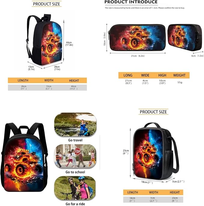 AFPANQZ Kids Backpack 3 Pieces Set Large Capacity School Bags with Heat Insulated Lunch Bags Small Pencil Bags 3 Pack - Image 5
