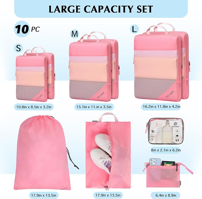 PFEYRPK Lightweight Compression Packing Cubes for Suitcases, Compressible Expandable Travel Packing Organizer with Clear Toiletries and Backpack Bag, Travel Essentials for Carry on Luggage 7 Set - Image 7