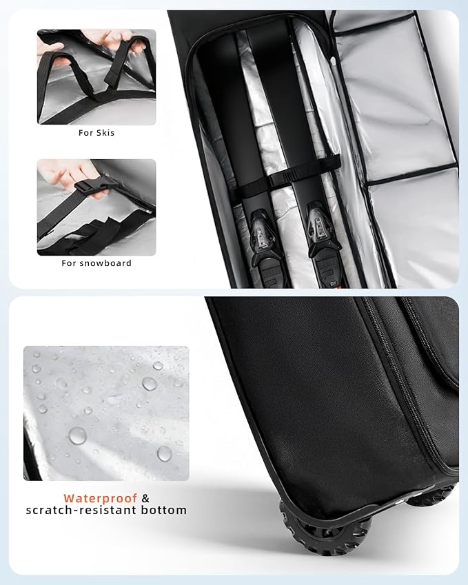 Snowboard Bag with Wheels, Extendable Ski Bags for Air Travel Length up to 175cm, 3 TPU Zippered Bags, Flexible Storage for Snowboards, Helmets, Jacket and boots, Waterproof - Image 4