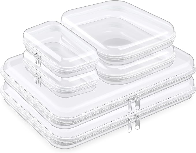 Sanwuta 6 Pcs Clear Hard Zipper Case Plastic Zipper Pouches Transparent Makeup Bag Pencil Case Pouches Toiletry Diaper Bag for Travel Toy Storage Organizer Bins(Clear,Three Sizes) by Sanwuta