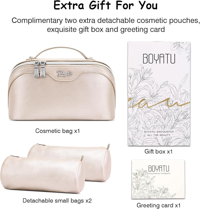 BOYATU Travel Makeup Bag Organizer Cosmetic Bag: 3 Pcs Set Make up Bags for Women with Handle - Waterproof Vegan Leather Toiletry Bags Travel Essentials Pouch with Compartments (C-03-Sliver) - Image 6