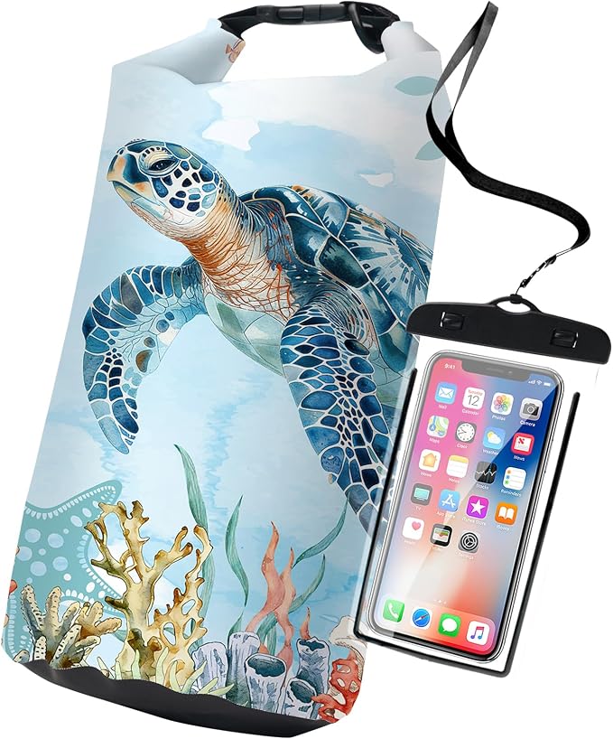 Waterproof Dry Bag,Sea Turtle Coral Starfish Small Waterproof Backpack 2L/5L/10L/20L/30L/40L Floating Lightweight Bags for Kayaking, Boating, Fishing, Swimming Camping with Waterproof Phone Case by Cliduli