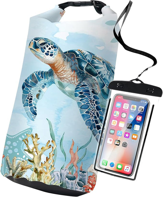 Waterproof Dry Bag,Sea Turtle Coral Starfish Small Waterproof Backpack 2L/5L/10L/20L/30L/40L Floating Lightweight Bags for Kayaking, Boating, Fishing, Swimming Camping with Waterproof Phone Case by Cliduli
