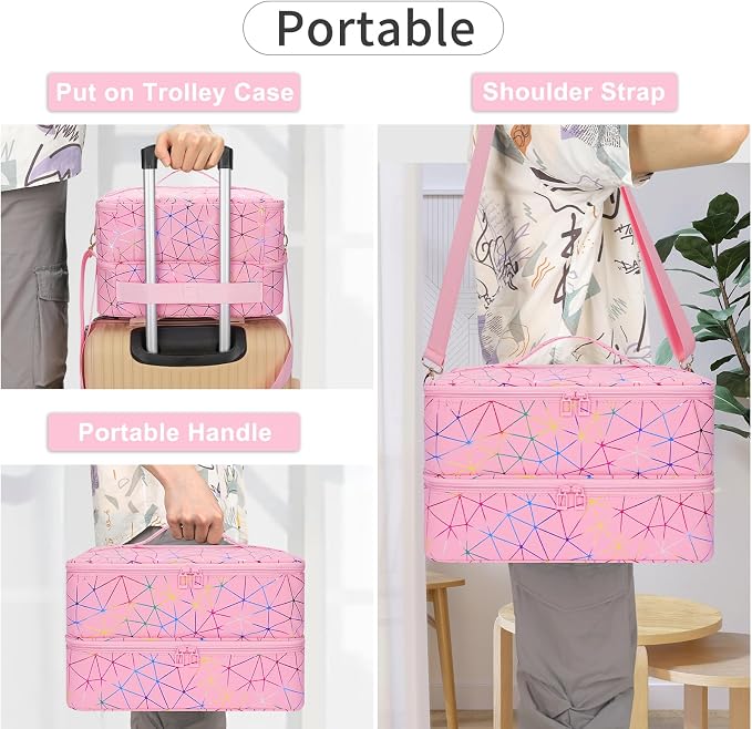 Ethereal Nail Polish Organizer Case Holds 50+ Bottles (5ml/0.5fl.oz) and Nail Lamp, Leather Nails Storage Organizer with Compartment, Diamond Pink - Image 6