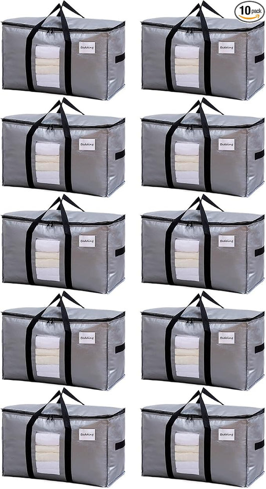TAILI Extra Large Moving Bags, 10 Pack Silver Heavy Duty Totes For Storage with Visible Window, Wrap Around Handles, Storage Bags for Space Saving, Alternative to Moving Boxes by TAILI