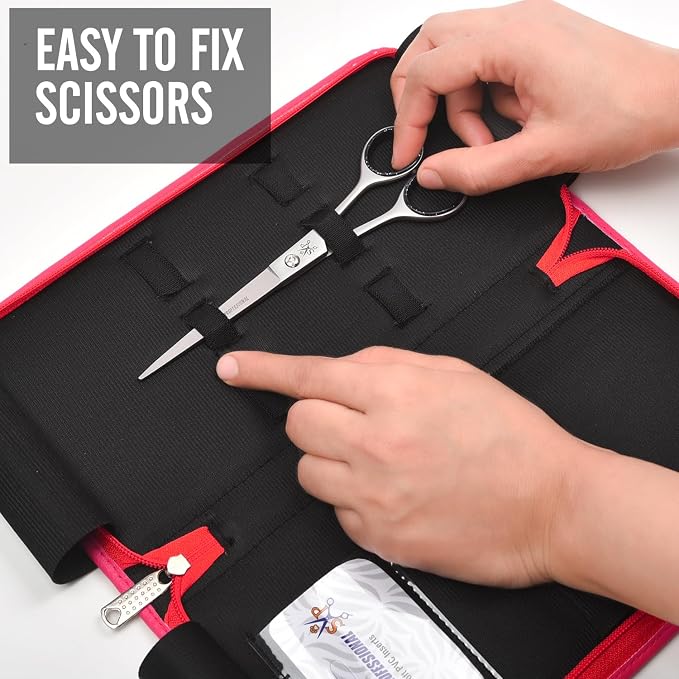 Leather 5 Scissor & Shear Storage Case for Hairstylist - Hairdresser -Scissor Holder Perfect for home-saloon use (Pink) - Image 4