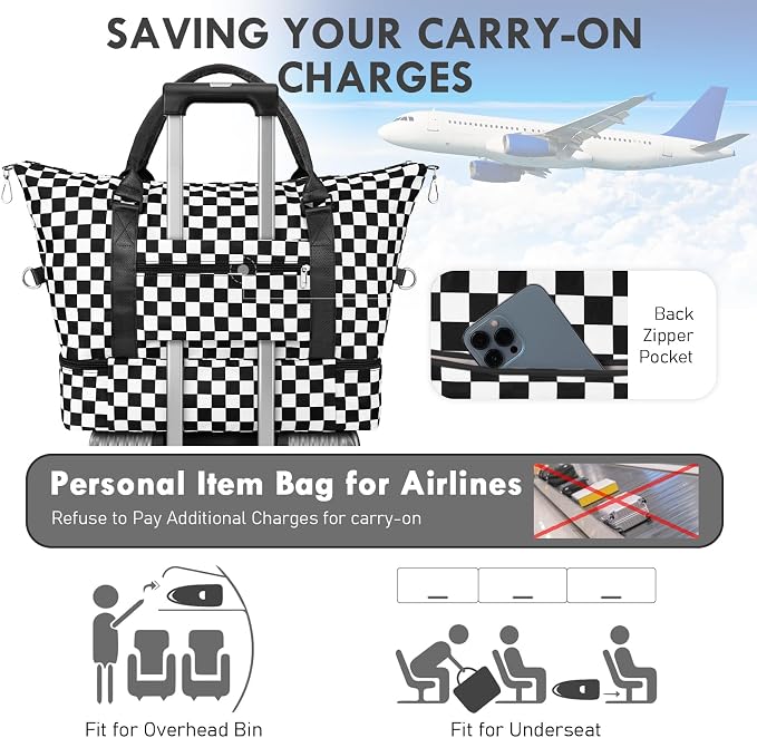 WOOMADA Weekender Overnight Bag for Women, Carry on Shoulder Travel Duffel with Shoes Compartment,Gym Bag with Toiletry Bag - Image 6