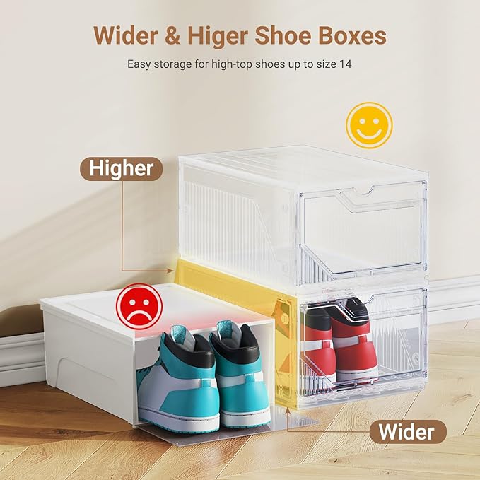 XX-Large Shoe Sneaker Storage Boxes for Size 14, Stackable & Thicken Clear Plastic Shoe Organizers 12 Packs for Entryway Closet Under Bed, Shoe Storage Cabinets Container Display Case w/ Magnetic Door - Image 3
